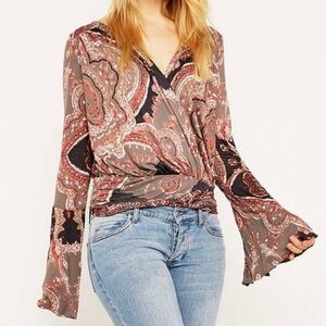 Free People Paisley Wrap Blouse - Brown and Red